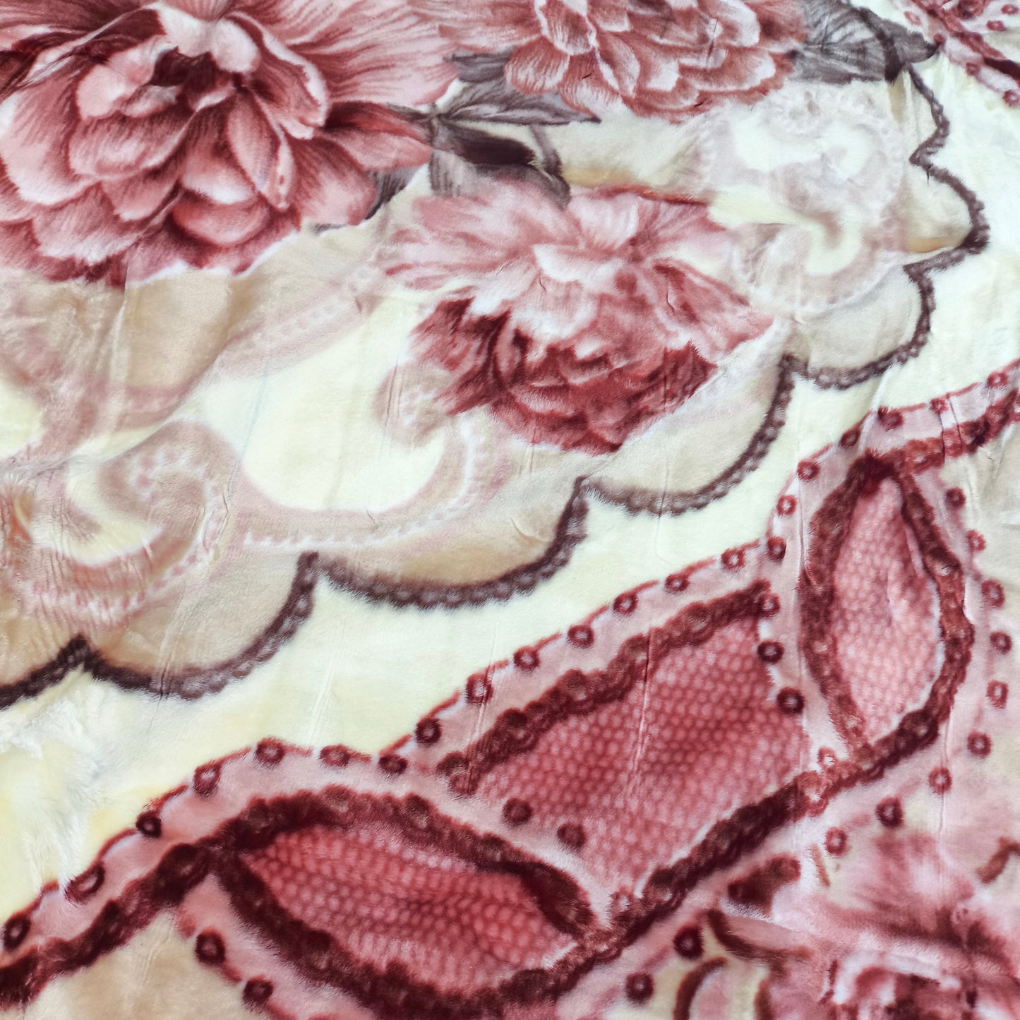 Manta de Felpa Color beige con flores - Extra Suave y Cálida para Invierno (200x230 cm, 4,5 kg)