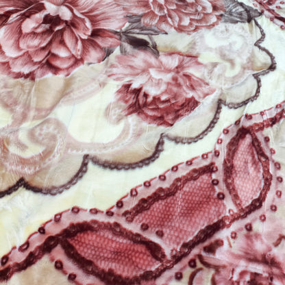 Manta de Felpa Color beige con flores - Extra Suave y Cálida para Invierno (200x230 cm, 4,5 kg)