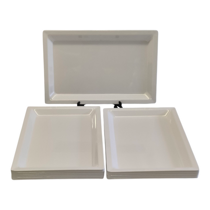 Conjunto de 12 pratos retangulares brancos de 40 × 26 cm – Tabuleiros para servir
