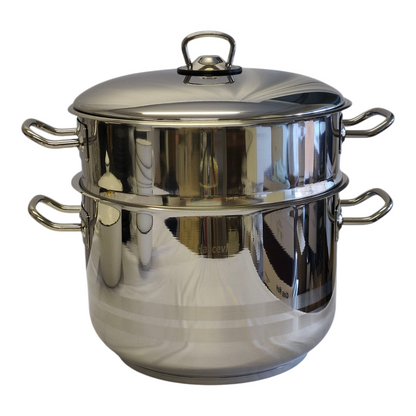 Cuscusera/Vaporera de Acero Inoxidable 2 Niveles + Tapa — Olla para Cuscús 10L