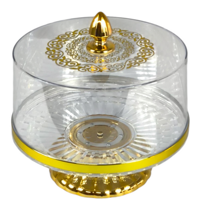 🍰 Suporte para Bolos com Tampa Transparente e Base Dourada – Elegância para as suas Sobremesas ✨