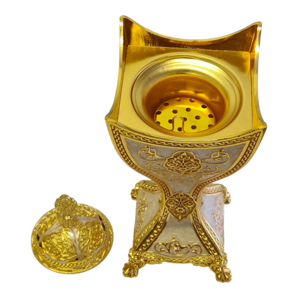 Incensário Árabe Dourado — Design Clássico de Luxo com Detalhes Entalhados