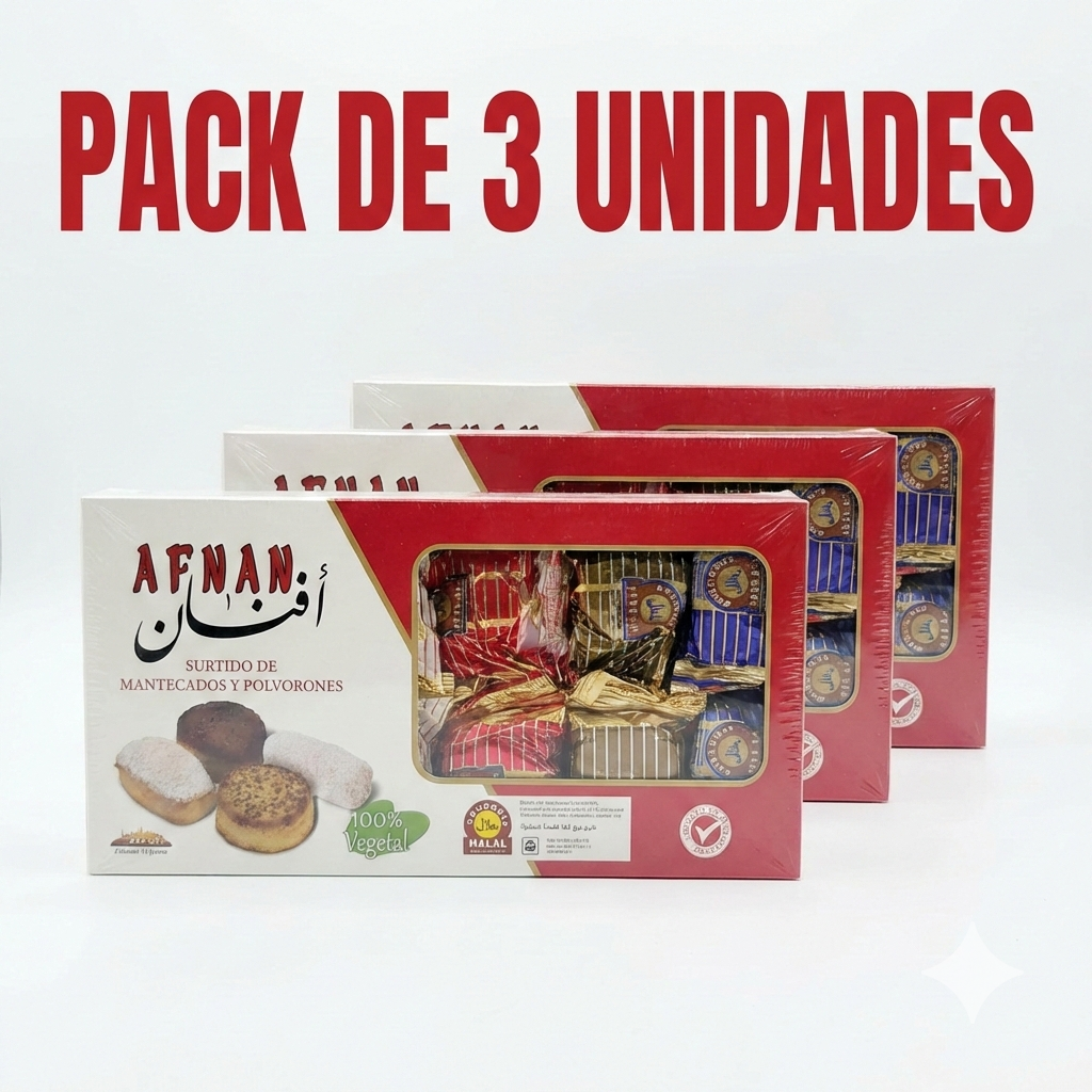 Pack x3 AFNAN – Surtido de Mantecados y Polvorones HALAL (Estepa) | 100% Vegetal | 3 x 700 g (2,1 kg) ✨🥮🕌