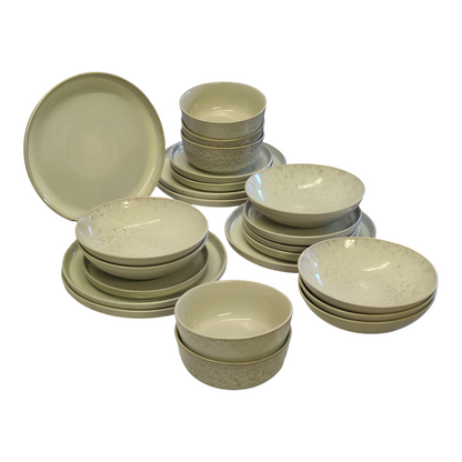 Juego de Vajilla de 24 Piezas — Gres Esmaltado Color Marfil