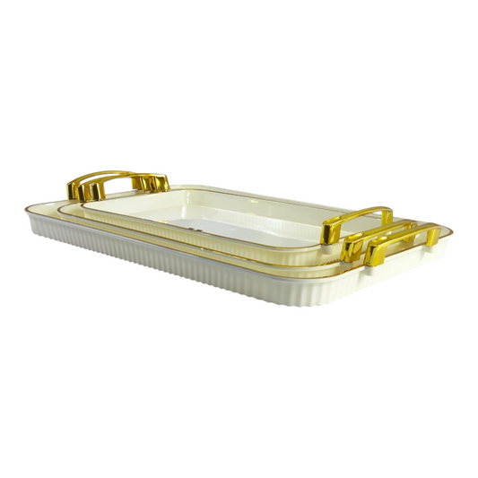 🧺 Set de 3 Bandejas Rectangulares con Asas Doradas – Elegancia y Estilo para Servir 🍽️