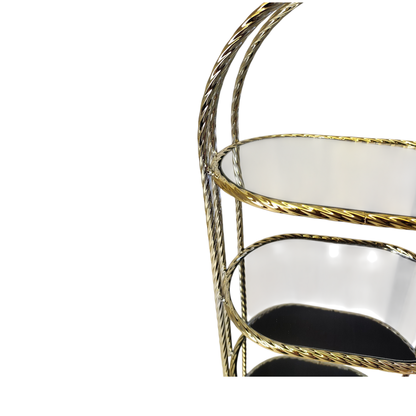 Estante Decorativo Dorado de 3 Niveles con Espejos — Elegancia para Hogar o Eventos