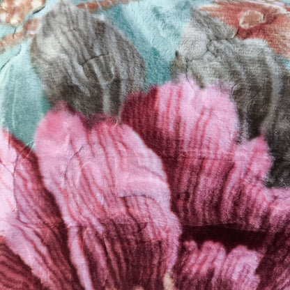 Manta de Felpa Color verde con flores - Extra Suave y Cálida para Invierno (200x230 cm, 4,5 kg)