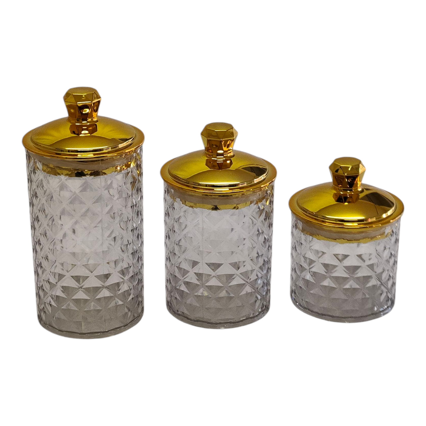 ✨ Set de 3 Botes de Plástico Transparente con Tapa Dorada — Elegancia y Organización 💎