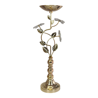 Portavelas de Cristal y Metal Dorado con Diseño Floral Decorativo