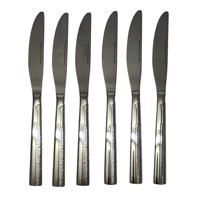 Set of 6 Table Knives – Stainless Steel with Textured Handle | Mirror Finish
