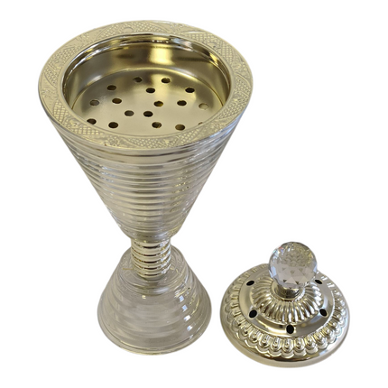 Conjunto de incenso e perfume árabe banhado a prata — bandeja de luxo em cristal e metal