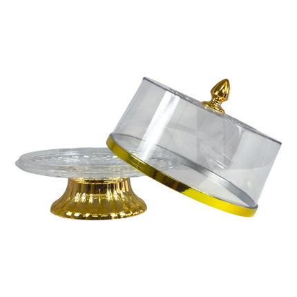 🍰 Suporte para Bolos com Tampa Transparente e Base Dourada – Elegância para as suas Sobremesas ✨