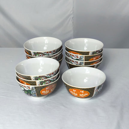 Set of Decorated Oriental Ceramic Bowls – 12-Piece Set