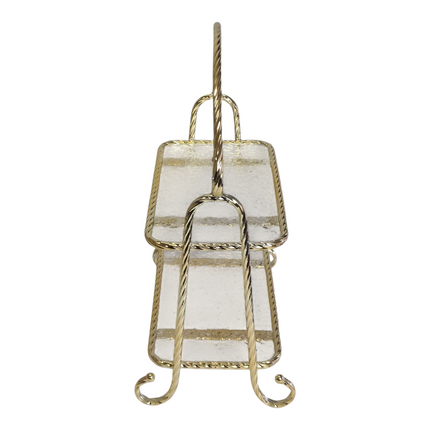 🏷 Tabuleiro decorativo de 2 andares com moldura dourada e vidro texturado – Estilo clássico e elegante