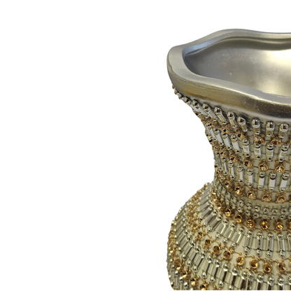 Jarrón Decorativo de Lujo con Detalles Dorados y Plateados – 35 cm