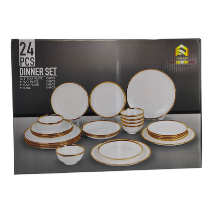 24-Piece Dinnerware Set with Gold Rim – Classic Elegance for 6 People
