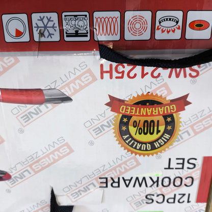 🥘 Batería de Cocina Swiss Line 12 Piezas Acero Inoxidable – Set Completo con Tapas de Vidrio