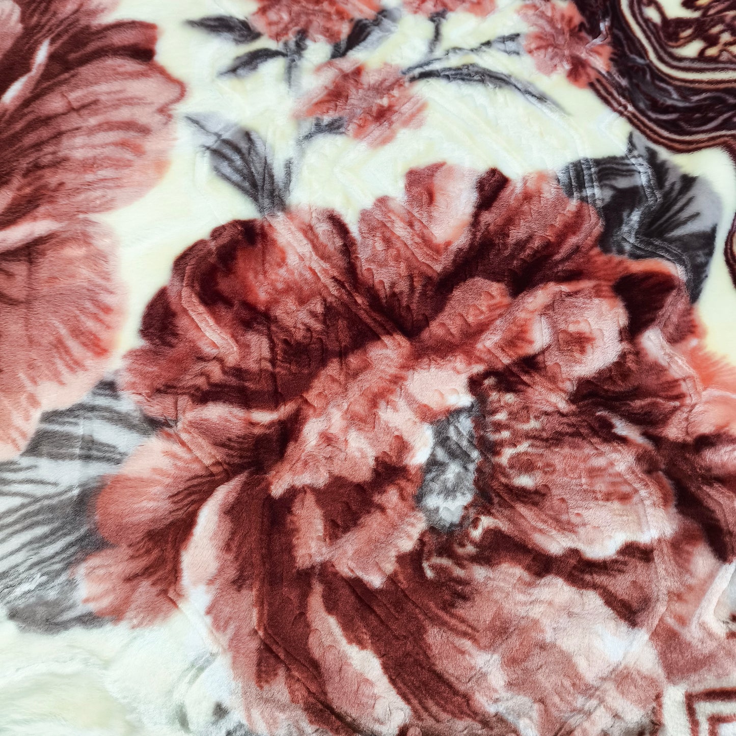 Manta de Felpa Color naranja con flores  - Extra Suave y Cálida para Invierno (200x230 cm, 4,5 kg)