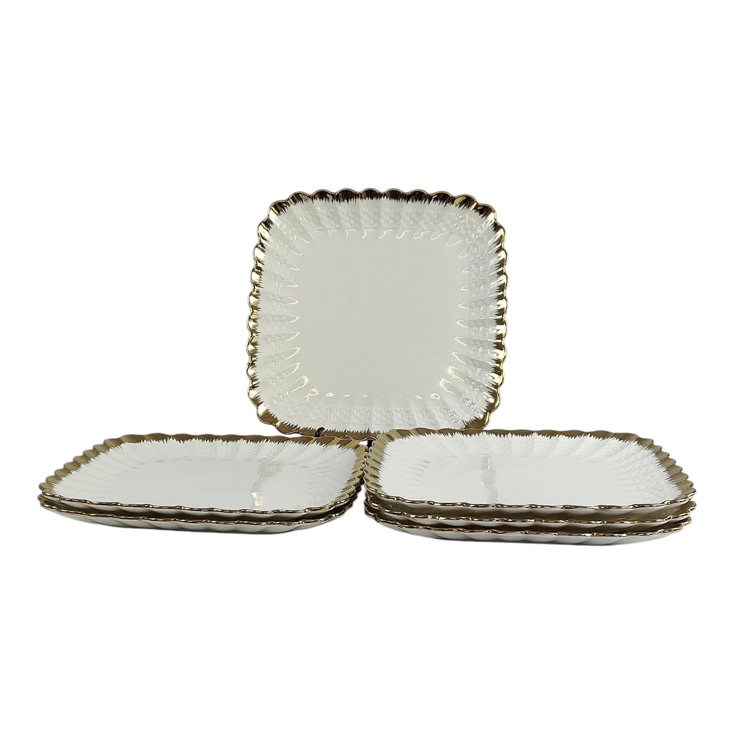🍽️ Set de 6 Platos Cuadrados con Borde Dorado 30,5cm x 30,5cm – Elegancia en Tu Mesa