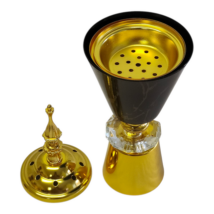 Incensário árabe preto e dourado — Design elegante com base em vidro
