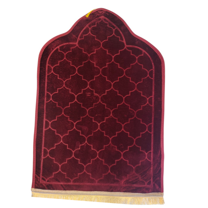 Alfombra de Rezo Sajjada Burdeos con Flecos Dorados