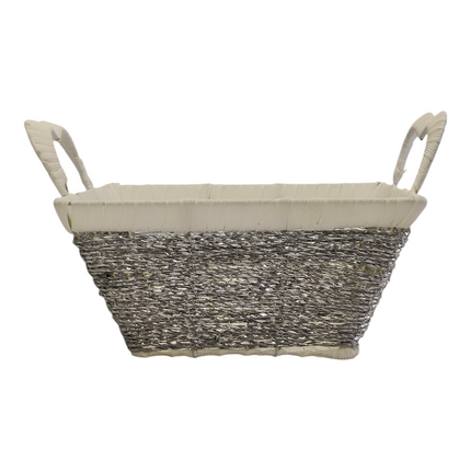 Woven Organizer Basket with Handles — Rectangular Silver/Beige