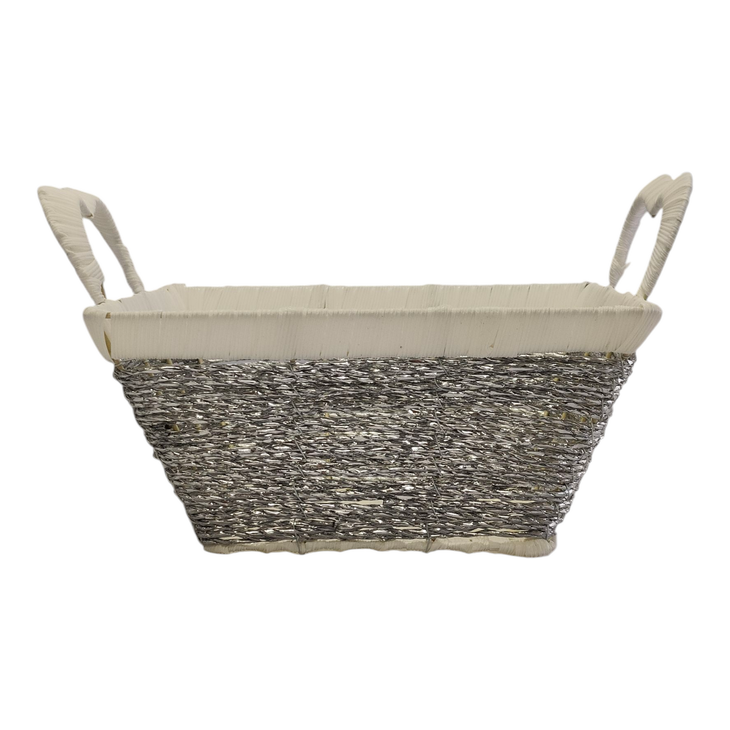 Cesta Organizadora Tejida con Asas — Rectangular Plata/Beige