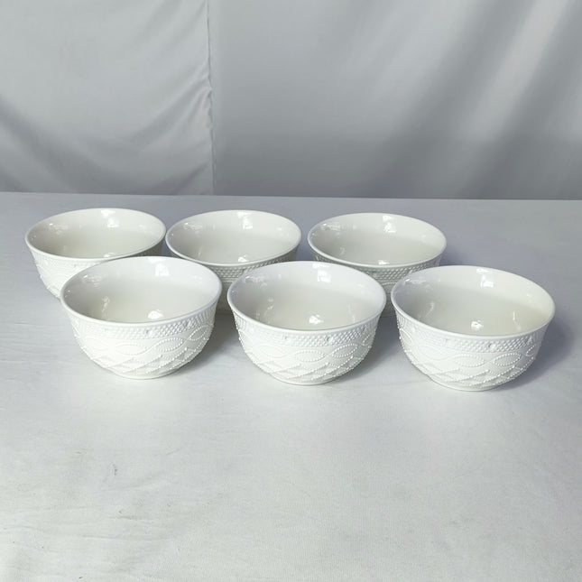 Set de Cuencos Blancos de Cerámica con Relieve Elegante – 6 Piezas 🤍