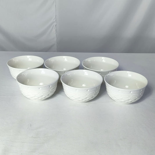 Set of 6 Elegant Embossed White Ceramic Bowls 🤍