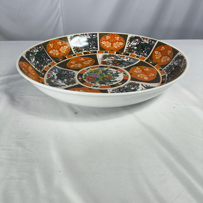 Plato Tauss Hondo de Cerámica Decorado 16" / 40,64cm – Diseño Oriental Clásico en Tonos Naranja y Negro