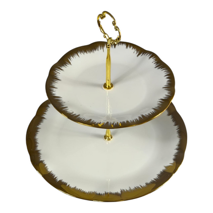 2-Tier Candy and Snack Stand 🍰✨ White Porcelain with Gold Trim