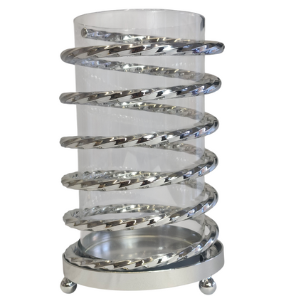 Porta-copos espiral de vidro e dourado (modelo transparente)