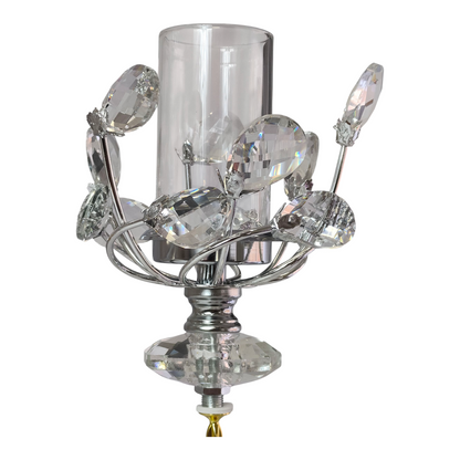 Candelabro de Cristal y Metal Plateado con 5 Brazos — Estilo Elegante y Moderno