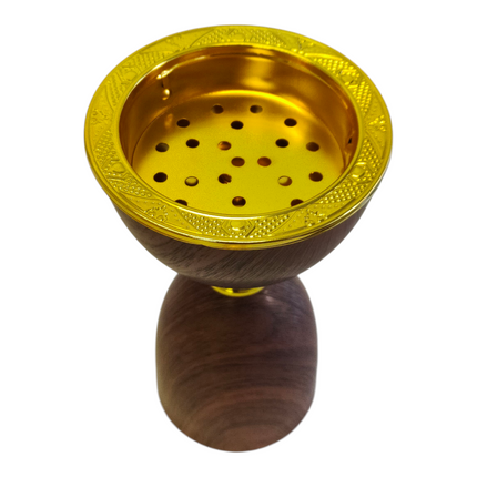 Incensário árabe castanho e dourado — Desenho em madeira com lua crescente