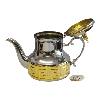 Tetera Marroquí de Acero Inoxidable con Detalles Dorados