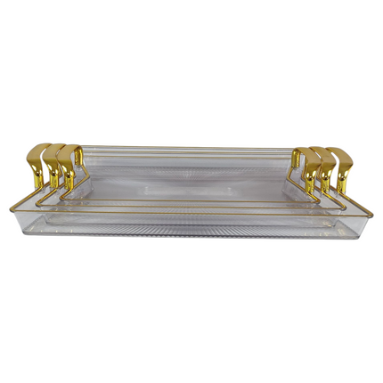Set of 3 Rectangular Plastic Trays with Gold Handles ✨
