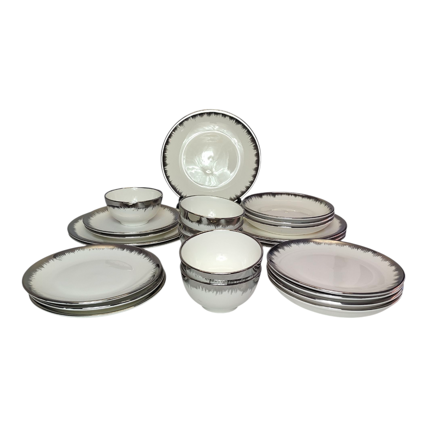 ✨ Set de Vajilla de 24 Piezas con Borde Plateado ✨