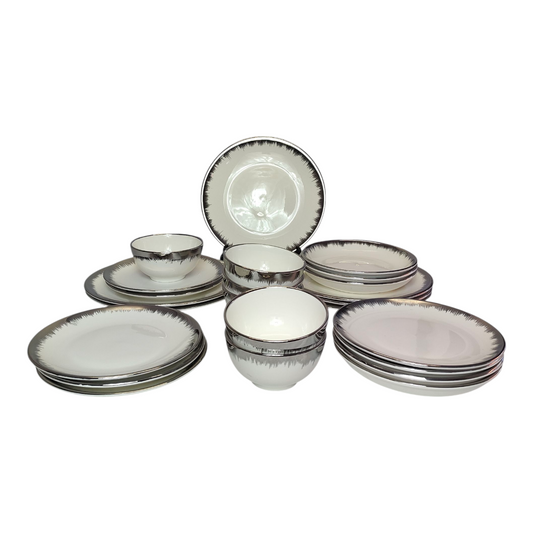 ✨ Set de Vajilla de 24 Piezas con Borde Plateado ✨