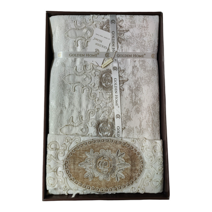 Juego de Cama de Lujo "Bologna" – Elegancia Clásica con Bordados en Relieve - COLOR CREMA