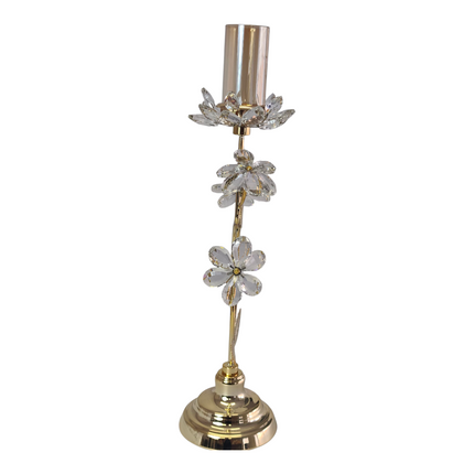 Portavelas de Cristal y Metal Dorado con Diseño Floral Decorativo