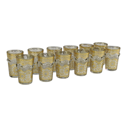 Vaso de Cristal Decorado para Té Árabe - Estilo Blanco y Dorado Elegante