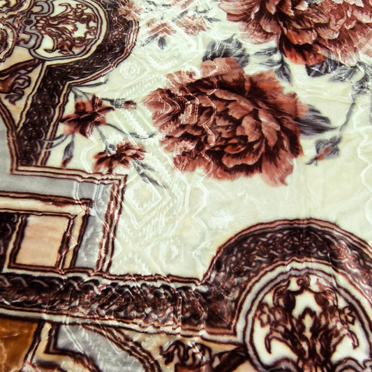 Manta de Felpa Color naranja con flores  - Extra Suave y Cálida para Invierno (200x230 cm, 4,5 kg)