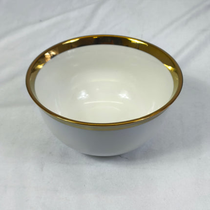 Soup Tureen Set with 6 Bowls and Saucers in White Porcelain with Gold Rim