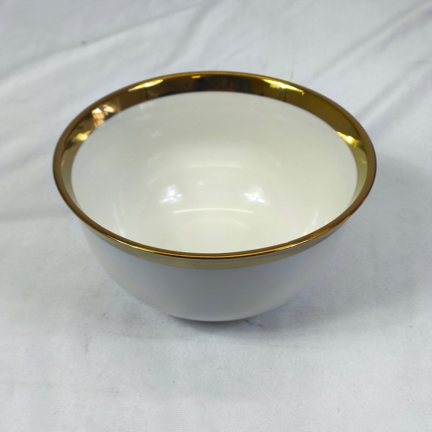 Juego de Sopera con 6 Tazones y Platillos de Porcelana Blanca con Borde Dorado 2,7L