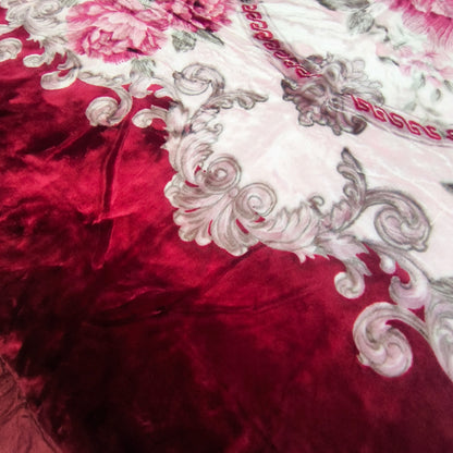 Manta de Felpa Color rojo con flores  - Extra Suave y Cálida para Invierno (200x230 cm, 4,5 kg)