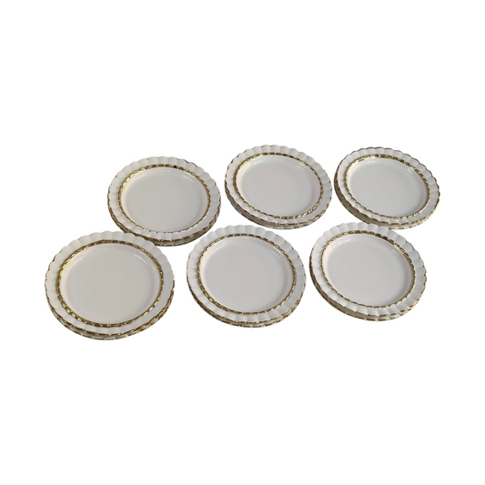 Juego de 12 Platos de Postre de Porcelana con Borde Dorado Ø 15,8cm – Diseño Elegante Clásico