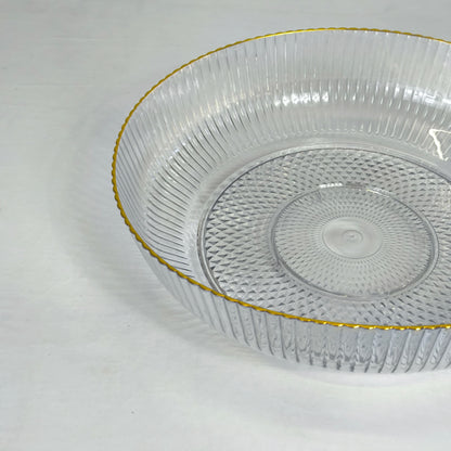 Taça canelada de plástico transparente com rebordo dourado – Design elegante