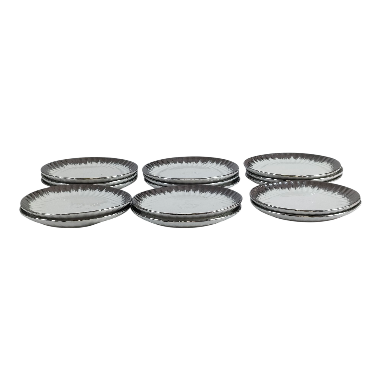🍽️ Set de 12 Platos de Postre Redondos con Borde Plateado Brillante Ø 15cm – Estilo Lujo