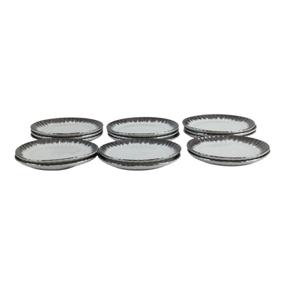 🍽️ Set de 12 Platos de Postre Redondos con Borde Plateado Brillante Ø 15cm – Estilo Lujo