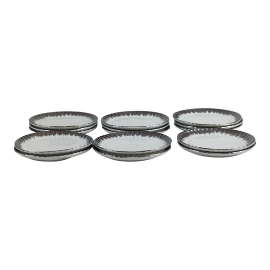 🍽️ Set de 12 Platos de Postre Redondos con Borde Plateado Brillante Ø 15cm – Estilo Lujo
